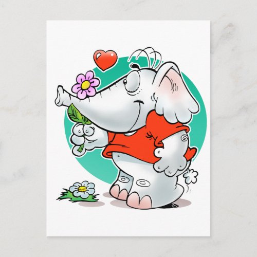 sweet amours elephant with flower postcard