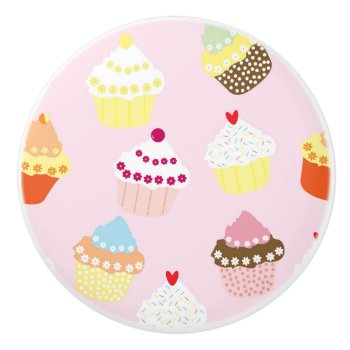 Sweet And Colorful Cupcake Pattern Ceramic Knob by Tissling at Zazzle
