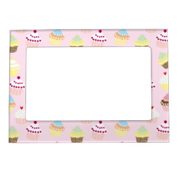 Sweet And Colorful Cupcake Pattern Magnetic Picture Frame by Tissling at Zazzle