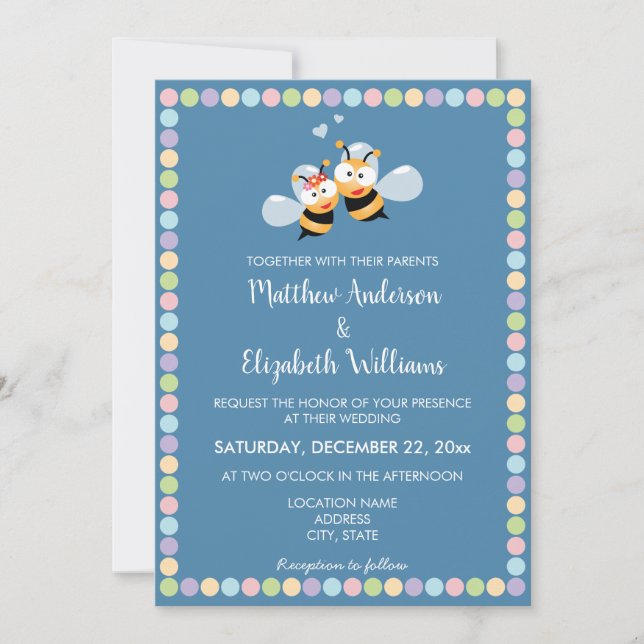 Sweet and Colorful Cute Meant To Bee Wedding Invitation (Front)
