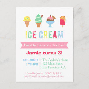Sweet and Colorful Ice Cream Party Invitations