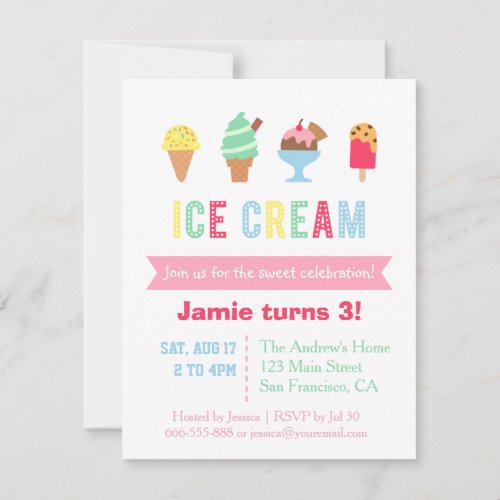 Sweet and Colorful Ice Cream Party Invitations