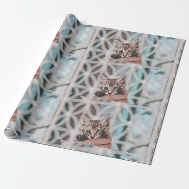 Sweet and cute tigered Kitten waving at You! Wrapping Paper (Unrolled)