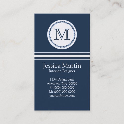 Sweet and Delicate Monogram Business Card, Blue
