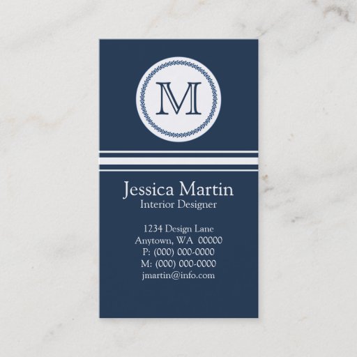 Customizable Sweet and Delicate Monogram Business Card, Blue
