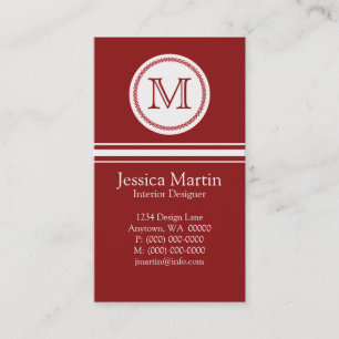 Sweet and Delicate Monogram Business Card, Red Card