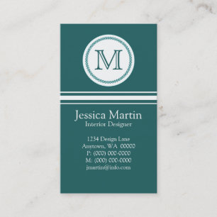 Sweet and Delicate Monogram Business Card, Teal Card