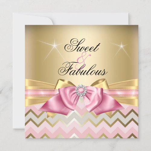 Sweet and Fabulous Pink Gold Chevron Birthday 2 Invitation