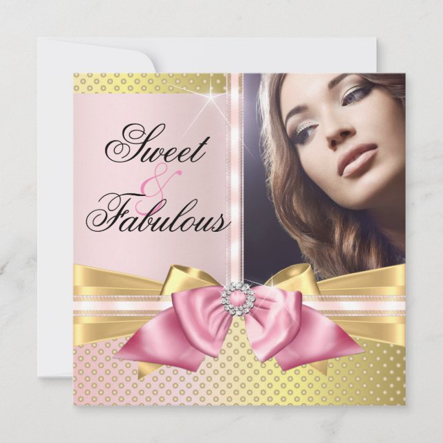 Sweet and Fabulous Pink Gold Shimmer Birthday Invitation (Front)
