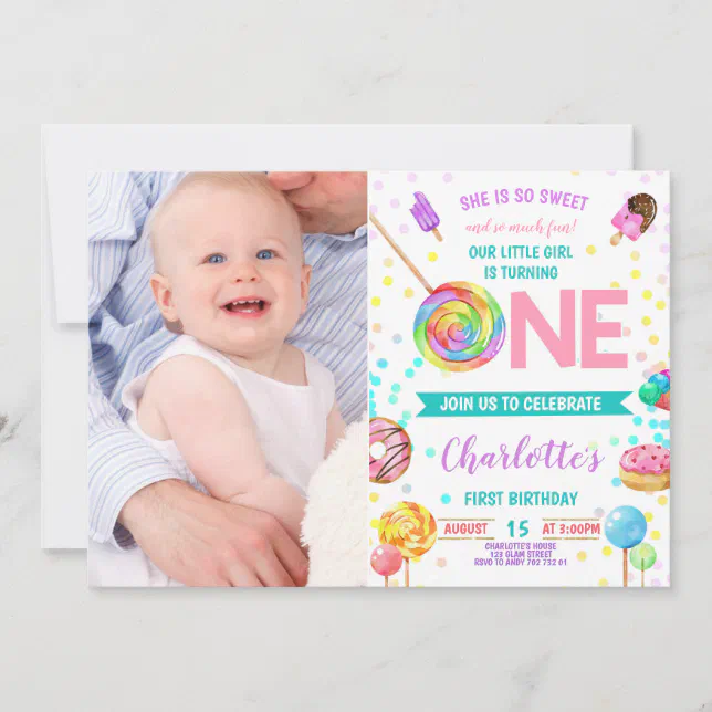 Sweet and Fun Candy Land Sweet Girl 1st Birthday Invitation | Zazzle