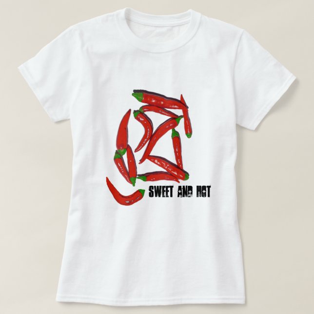 Sweet And Hot Red Chili Peppers T-Shirt Top (Design Front)