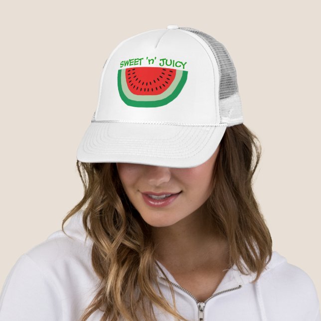 Sweet and Juicy Cartoon Watermelon Colorful Summer Trucker Hat (In Situ)