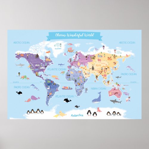 Sweet and Lovely Kids World Map with Illustrations Poster