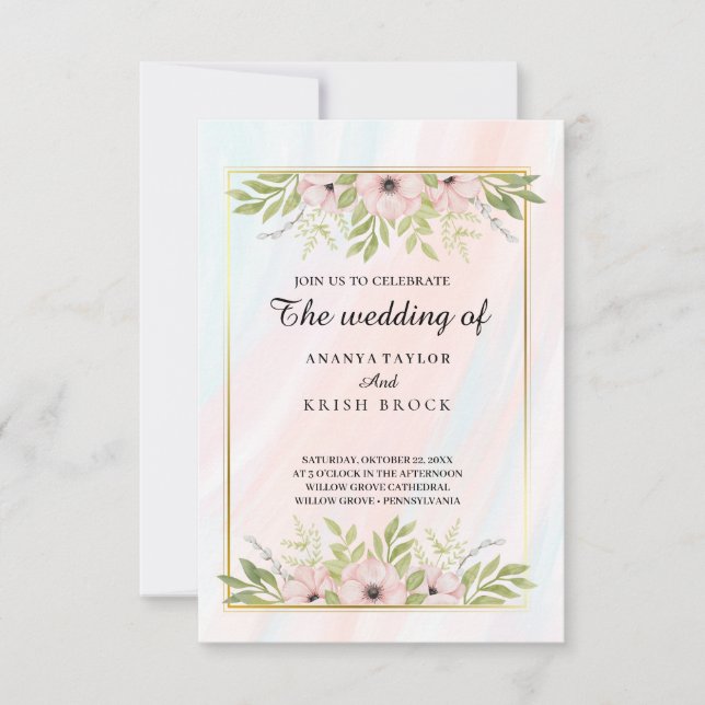 Sweet and Pink Floral Wedding  Invitation (Front)