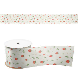 Sweet and Pretty Cute Strawberries Patterned Satin Ribbon