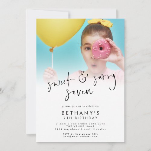 Sweet and Sassy Seven Photo Overlay 7th Birthday  Invitation