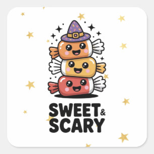 Sweet and Scary Cute Halloween Candy Stack Favor Square Sticker