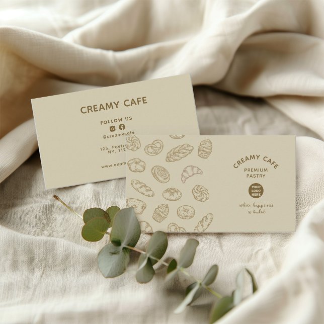 Sweet and Simple Bakery Pastry Cafe  Business Card (modern minimalist create your own coffee brown bakery business card)
