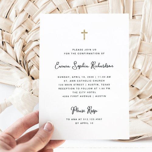 Sweet and Simple  Black and White Confirmation Invitation