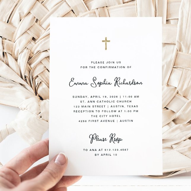 Sweet and Simple | Black and White Confirmation Invitation (A simple, black and white Confirmation invitation with trendy whimsical script)