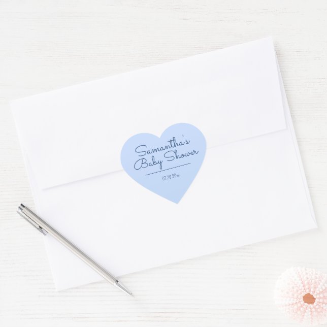 Sweet and Simple Blue Baby Shower Heart Sticker (Envelope)