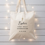 Sweet and Simple | Faux Gold First Holy Communion Tote Bag<br><div class="desc">This simple and stylish,  religious First Holy Communion tote bag or gift bag features whimsical,  vintage style black script typography and a faux gold cross. An elegant,  classic minimalist look that is still unique and contemporary and also gender neutral,  for a boy or a girl.</div>
