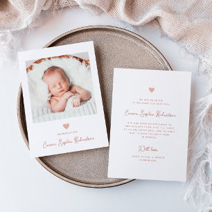 Sweet and Simple Photo Faux Rose Pink Heart Birth Announcement