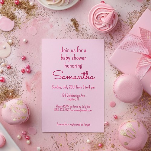 Sweet and Simple Pink Baby Shower Invitation