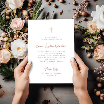 Sweet And Simple | Rose Gold Confirmation Invitation by christine592 at Zazzle