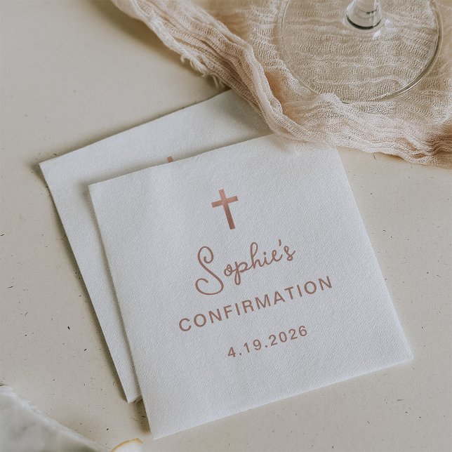 Sweet and Simple | Rose Gold Cross Confirmation Napkins (Creator Uploaded)