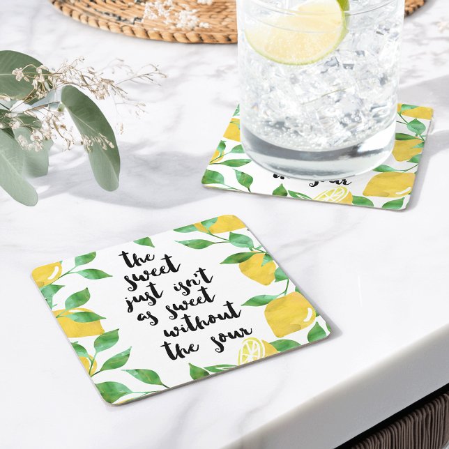 Sweet and Sour Lemon Quote Square Paper Coaster (Creator Uploaded)