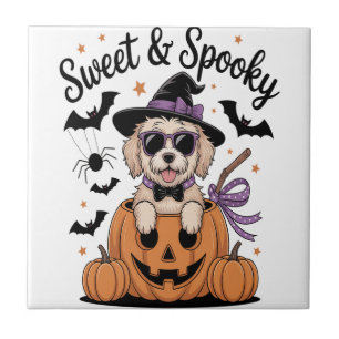 Sweet and Spooky Dog Halloween Ceramic Tile
