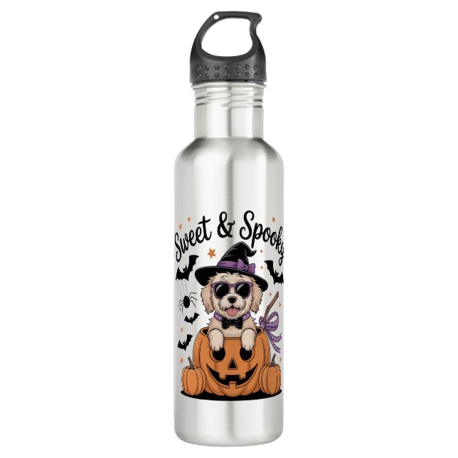 Sweet and Spooky Dog Halloween Stainless Steel Water Bottle (Front)