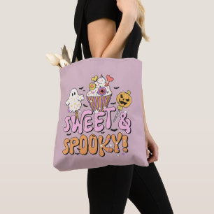 Sweet and Spooky Ghost Bats Pumpkin Halloween Tote Bag