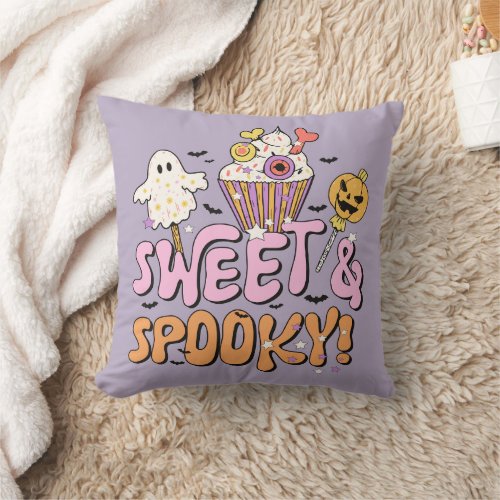 Sweet and Spooky Ghosts and Pumpkins Halloween Throw Pillow