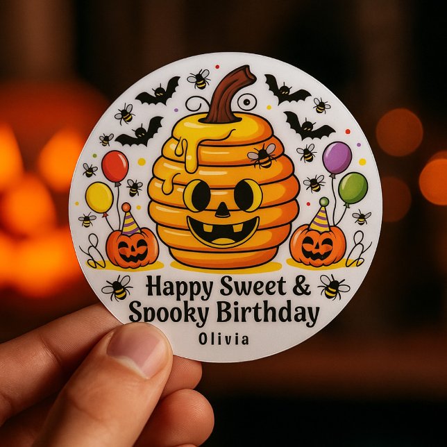 Sweet and Spooky Halloween Birthday Party Favor Classic Round Sticker (Creator Uploaded)