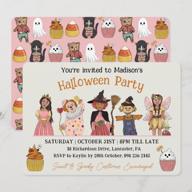 Sweet and Spooky Pink Halloween Costume Party  Invitation (Front/Back)