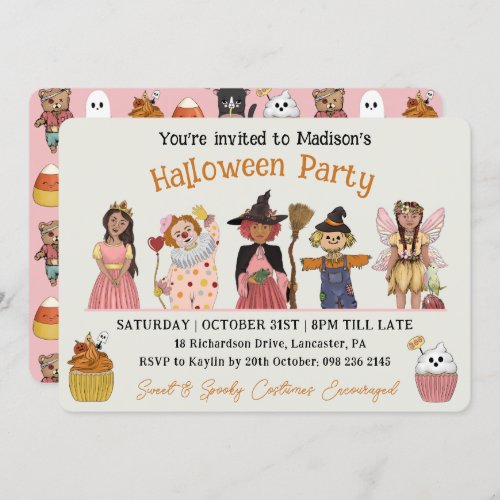 Sweet and Spooky Pink Halloween Costume Party  Invitation