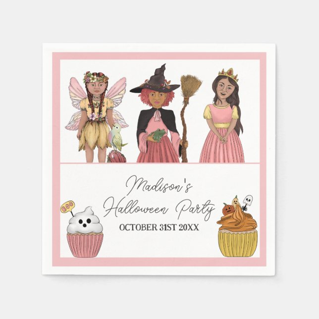Sweet and Spooky Pink Halloween Costume Party Napkins (Front)
