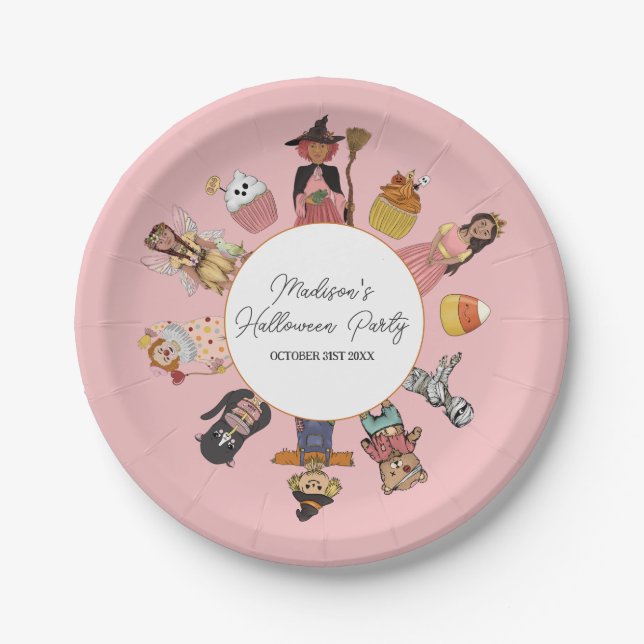 Sweet and Spooky Pink Halloween Costume Party  Paper Plates (Front)
