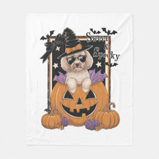 Sweet and Spooky Poodle and Pumpkin Fleece Blanket