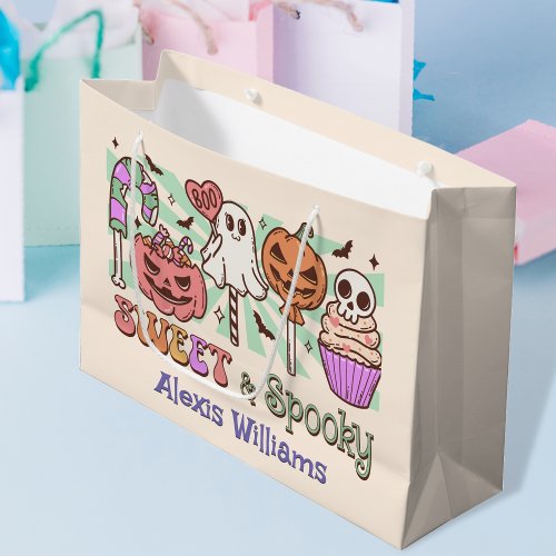 Sweet and spooky trick or treat cream white large gift bag