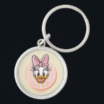 Sweet and Sunny Daisy Duck Portrait Keychain<br><div class="desc">Brighten up your everyday essentials with this adorable and charming Daisy Duck portrait! Featuring a happy, wide-eyed expression and a signature oversized bow, this design is housed in a clean circular frame with a playful yellow and pink striped background. The soft, hand-drawn linework and warm pastel palette give this artwork...</div>