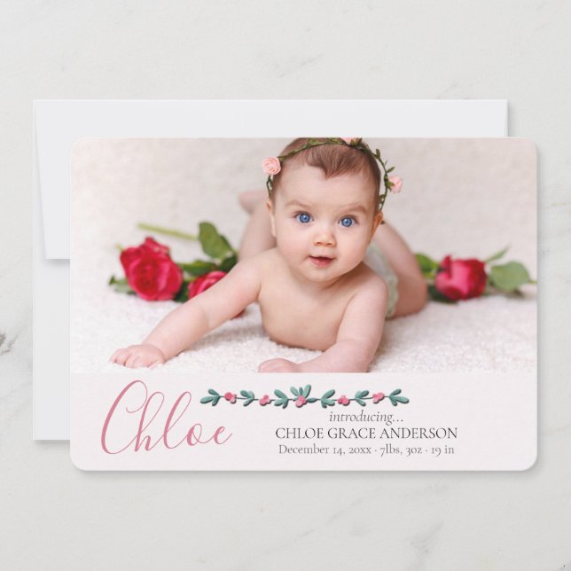 Sweet and Tender Photo Birth Announcement (Front)