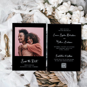 Sweet and Whimsical Black Photo and QR Code Save The Date