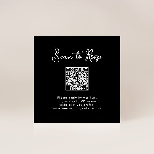 Sweet and Whimsical Black  RSVP with QR Code Enclosure Card