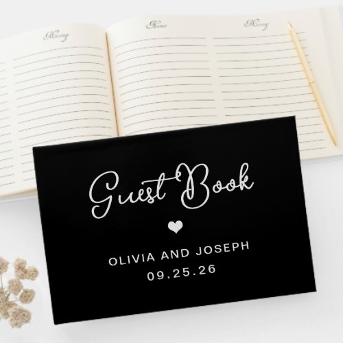 Sweet and Whimsical Black  Wedding Guest Book