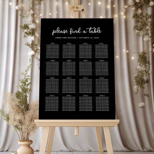 Sweet and Whimsical Black  Wedding Seating Chart Foam Board