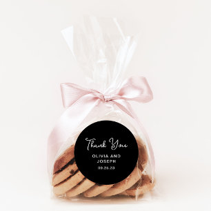 Sweet and Whimsical Black Wedding Thank You Classic Round Sticker