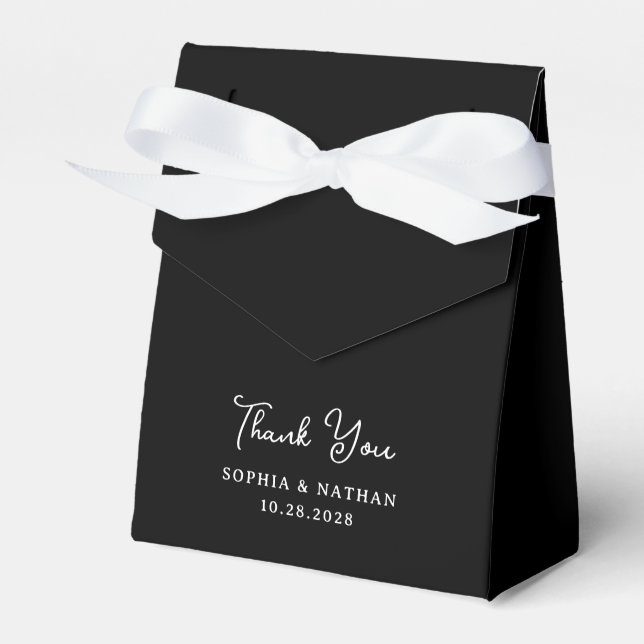 Sweet and Whimsical | Elegant Black Wedding Favor Boxes (Front Side)